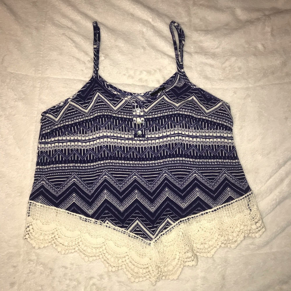 Blue and white crop top